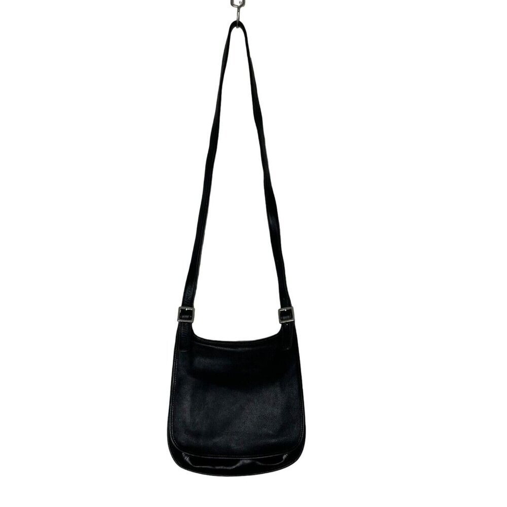 Coach 9131 Vintage Small Saddle Hippie Boho Flap Crossbody Bag Black Leather‎
